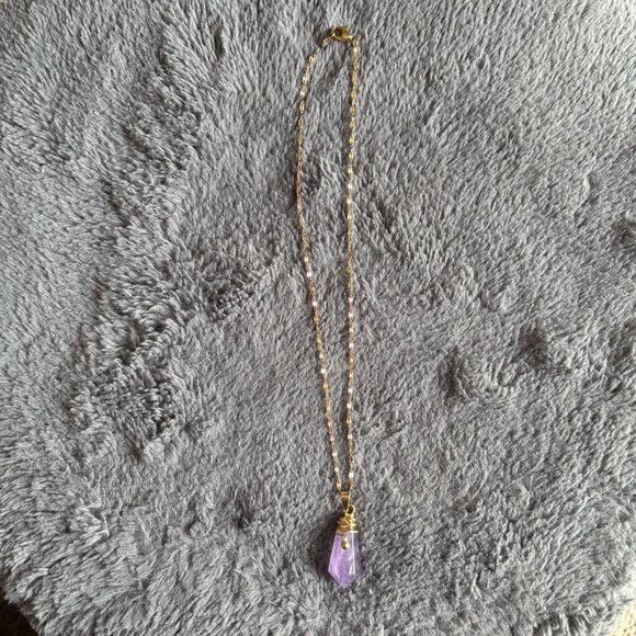 Lavender Light – Gold Amethyst Drop Necklace (16”) - Picture 3 of 5